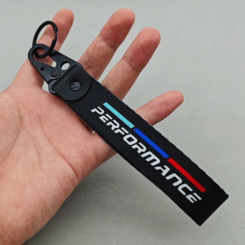 White jet tag car lanyard with motorsport racing stripes