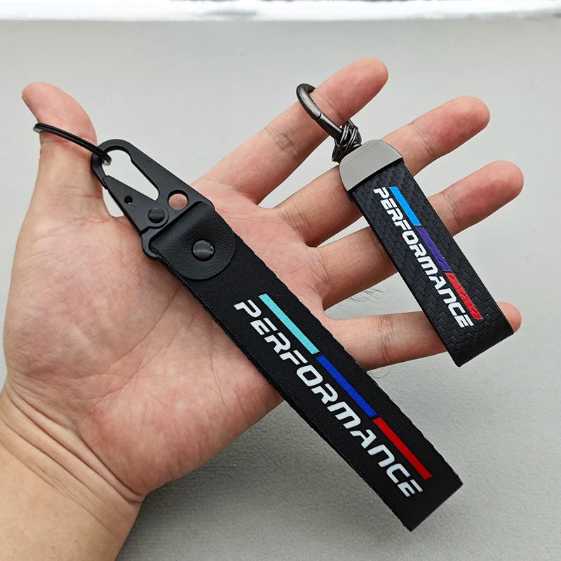 Neck lanyard with motorsport stripes — performance-style daily carry