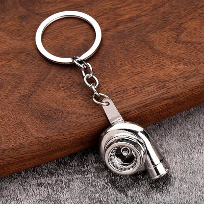 JDM mini turbocharger keychain in polished gold — zinc alloy replica