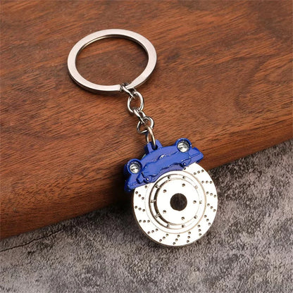 Brake rotor keychain — zinc alloy ventilation holes detail