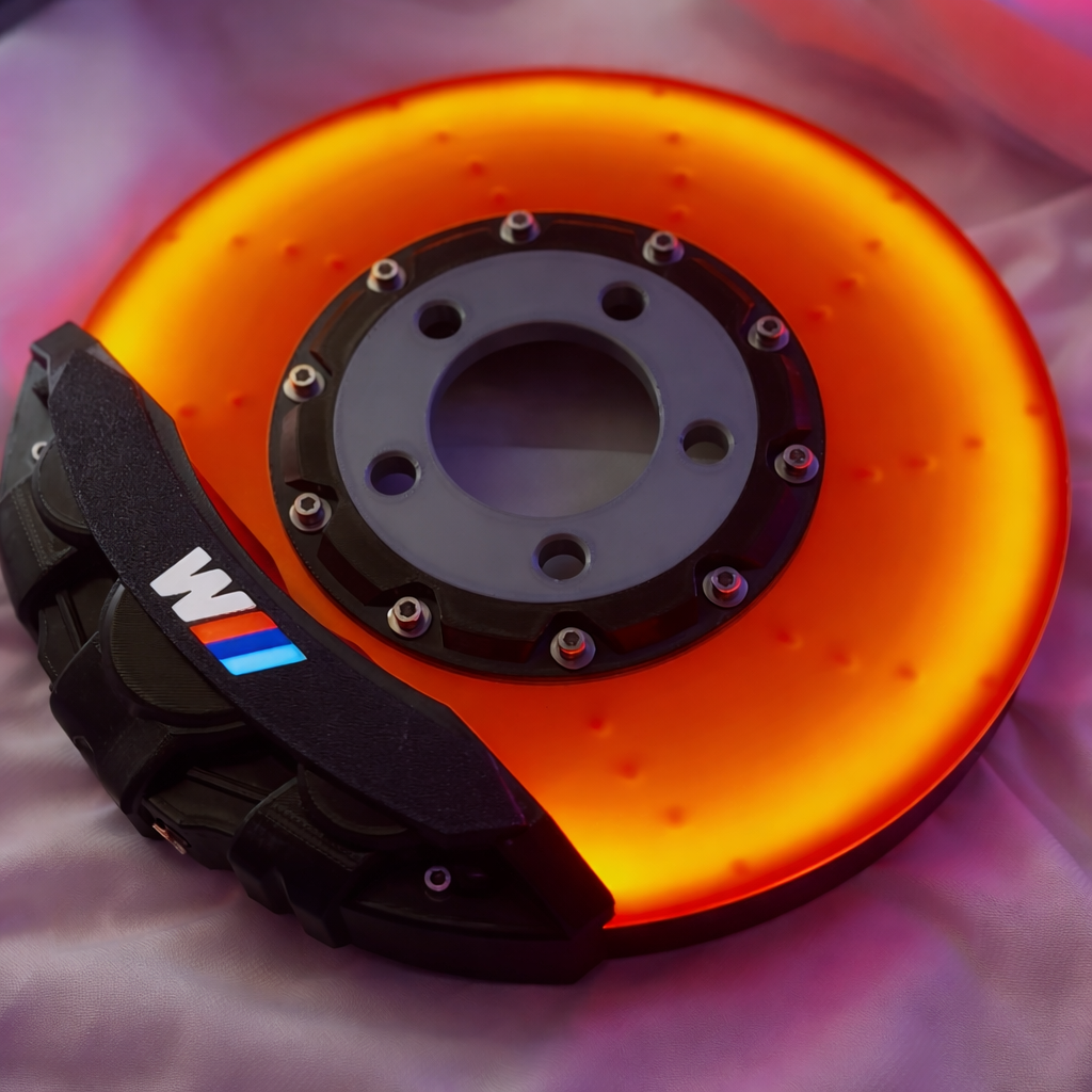 LED glowing brake disc lamp — 3D performance display with BMW M caliper