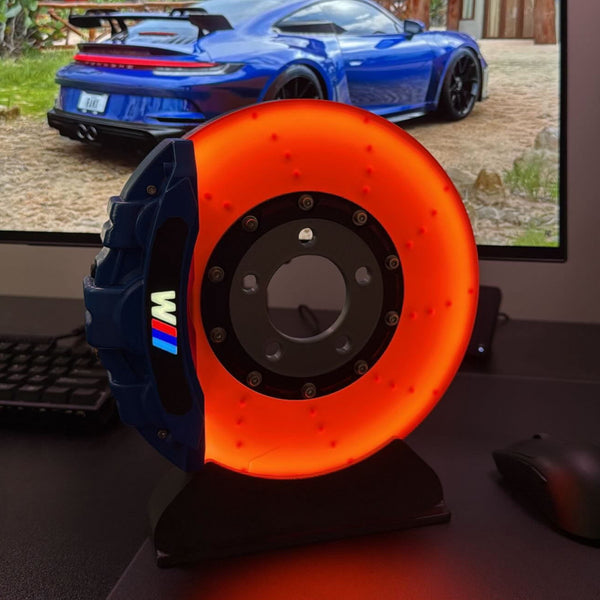 LED performance brake disc lamp in Silver with BMW caliper — Light Motorsports